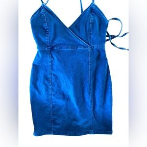 Y2K, 90s denim halter top tie back mini dress